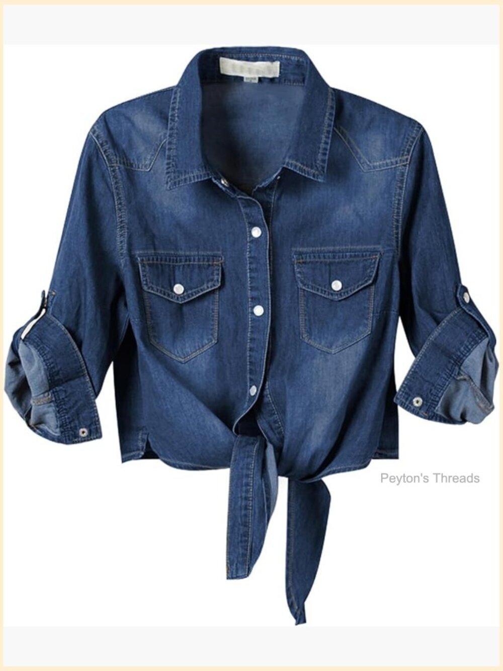 Women's 3/4 Sleeve Denim Crop Top Cardigan with Tie Front